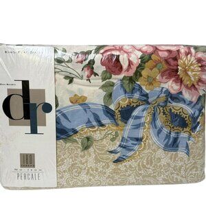 Dan River King Flat Sheet Cecile Floral Cotton Blend No Iron Percale New Vintage